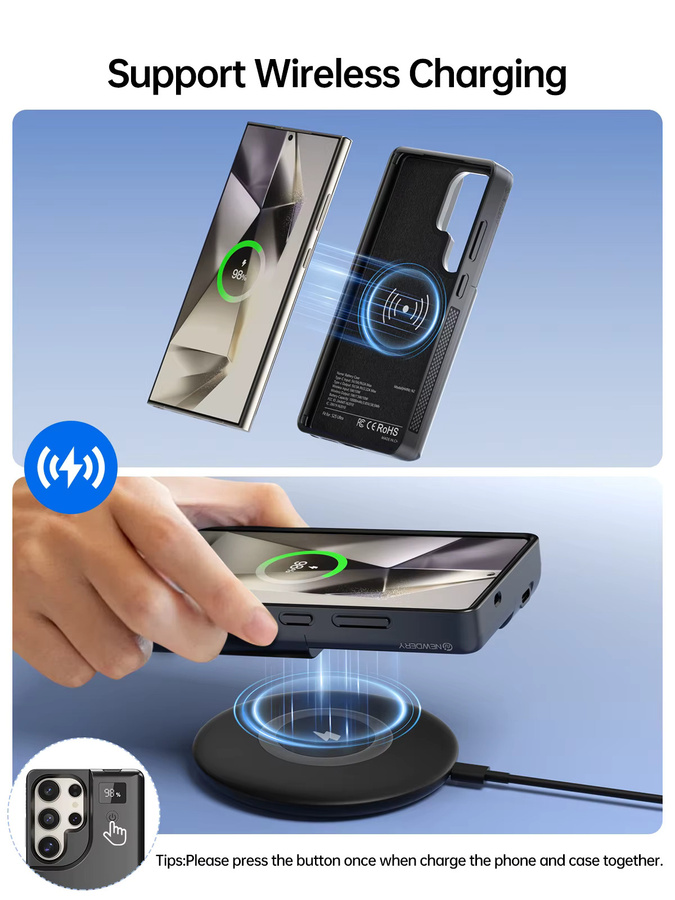 NEWDERY Magnetisches Akku-Ladegehäuse für Samsung Galaxy S25 Ultra, Tragbare Kabellose Powerbank-Hülle, Schwarz, 10000mAh - Bild 2