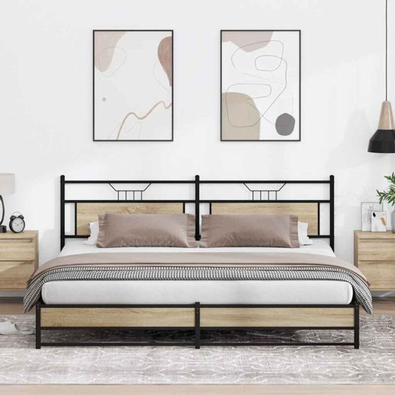 Metallbett Vidaxl in Sonoma-Eiche und Braun im Industrial-Design, B/T: 200 x 200 cm - Bild 1