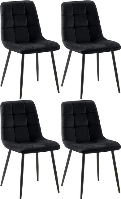 CLP 4er Set Esszimmerstühle Tilde in Schwarz, gepolsterte Küchenstühle mit gestepptem Bezug und Metallgestell - Bild 1