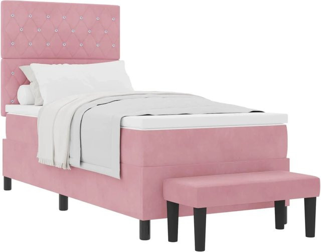 vidaXL Boxspringbett mit Matratze und Kopfteil in Rosa aus Samt, B/T/H: 100 x 200 x 128 cm - Bild 1