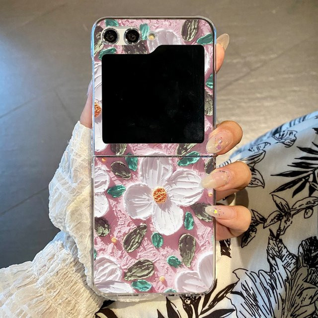 Transparente Ölgemälde-Blumen Schutzhülle für Samsung Galaxy Z Flip 6 7 8 FE aus hartem PC - Bild 1