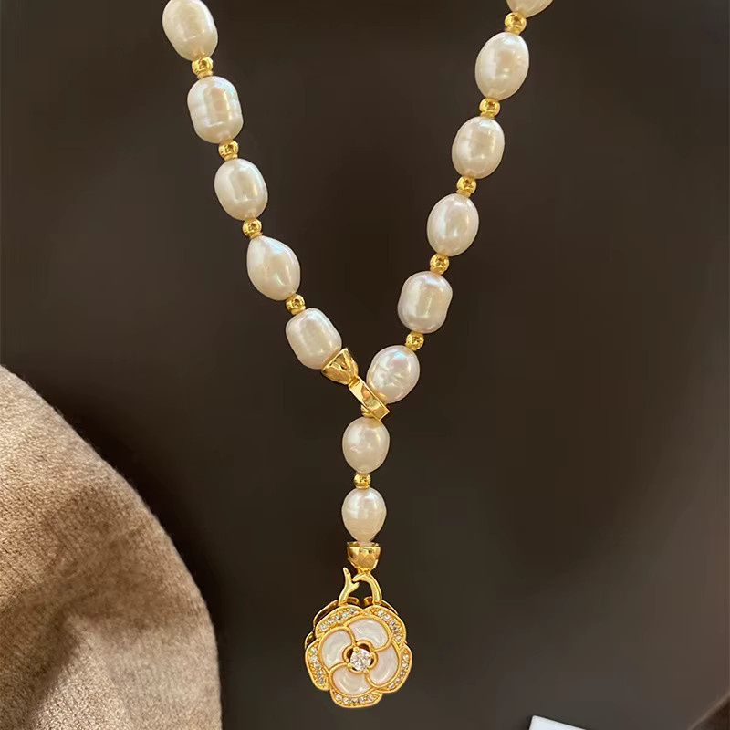 V-best Anhänger Halskette, Kamelie Blume, Süßwasser Perle, 14K Gold Gefüllt, Damen - Bild 3