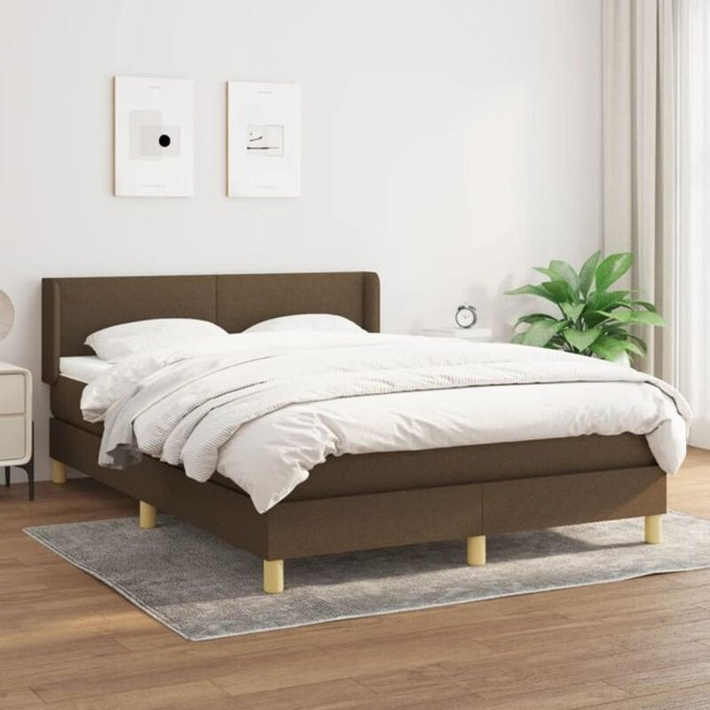 vidaxl Boxspringbett mit Matratze aus Stoff und Massivholz in Braun, B/T/H: 140 x 190 cm - Bild 1