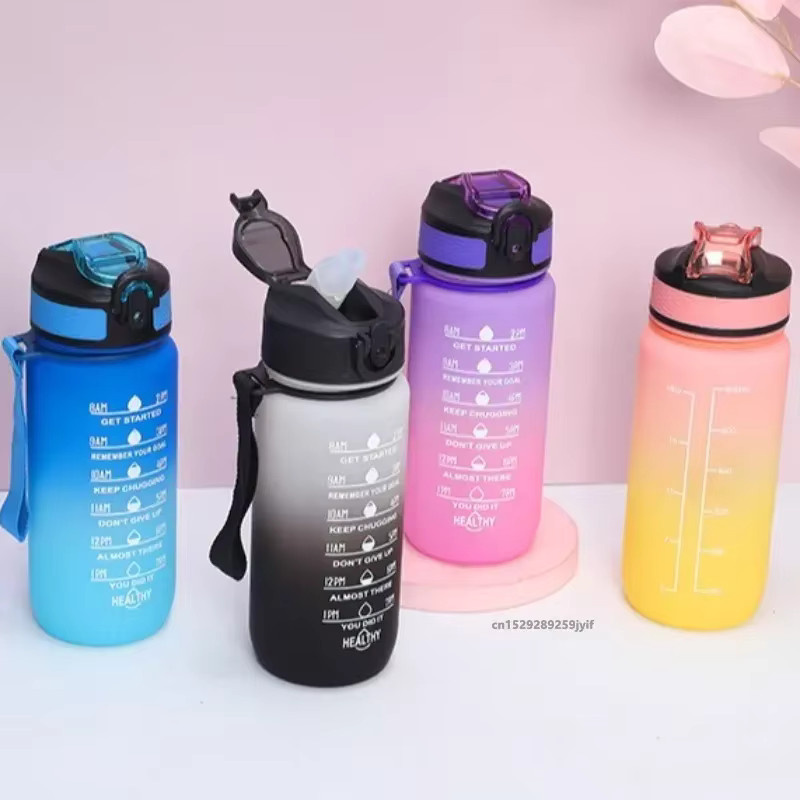 Simbuid Motivierende Sportflasche mit Strohhalm und Zeitmarkierung, 600 ml, Gelb, Auslaufsicher - Bild 3