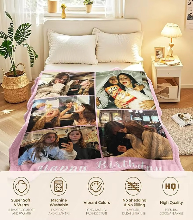 iDIY Personalisierte Fotodecke mit 5 Fotos und Text für Erwachsene und Kinder, Mehrfarbig - Bild 3