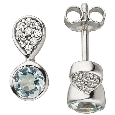 Colfem Ohrstecker 925 Silber, 18 Zirkonia, Blautopas, Damen - Bild 1