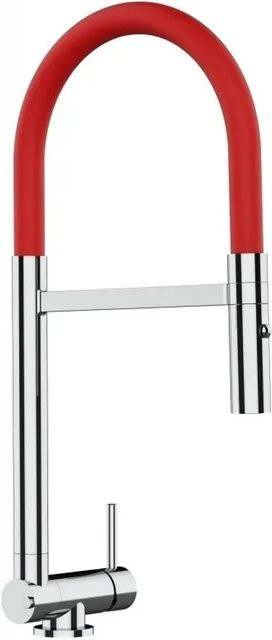 VIZIO Küchenarmatur für Vorfenster mit 360 Grad schwenkbarem Auslauf, umklappbar, inklusive abnehmbarer 2-Strahl Handbrause, Farbe: Rot, verchromt - Bild 1