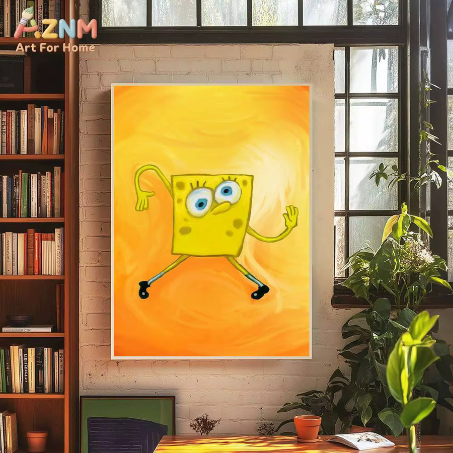 KAYOU Vintage-Poster mit abstrakter Anime-Illustration von SpongeBob und Squidward in Gelb zur Wanddekoration für dein Zimmer, deine Bar oder dein Café - Bild 1