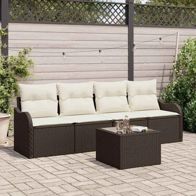 Vidaxl 5-teiliges Garten Loungemöbel Set aus Polyrattan in Braun mit Kissen - Bild 1