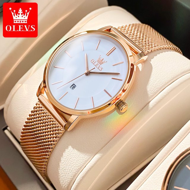 OLEVS Armbanduhr Edelstahl, Quarz, Weiß, Damen - Bild 1