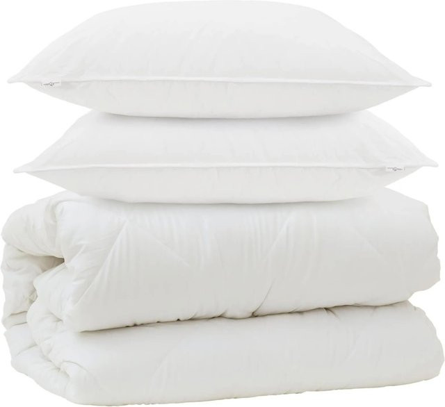 vidaXL Bettwäsche-Set 3-teilig aus Mikrofaser und Bambus in Weiß, Decke und Kissen für den Winter, Breite: 240 cm, Tiefe: 220 cm - Bild 1