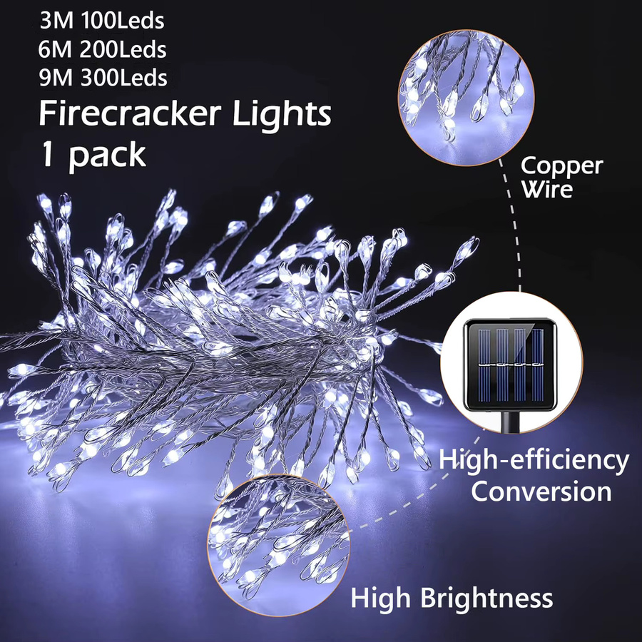 IEEYEEY LED Solar-Feuerwerkslichterkette aus Kupfer für Garten und Außenbereich, wasserdichte Gartengirlande als Feenlicht für Hochzeit, Party und Weihnachten - Bild 3