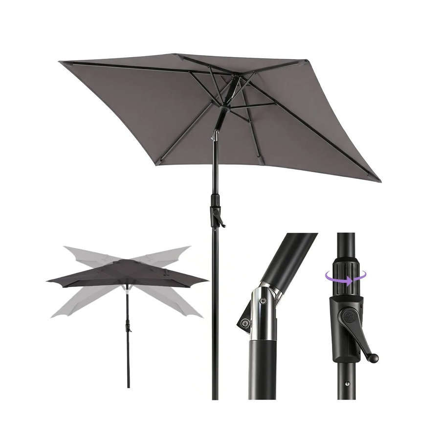 Sekey Rechteck Sonnenschirm in Grau Anthrazit mit Kurbel und Neigefunktion, UV50+ und wetterfest, B/T: 210 x 140 cm - Bild 2