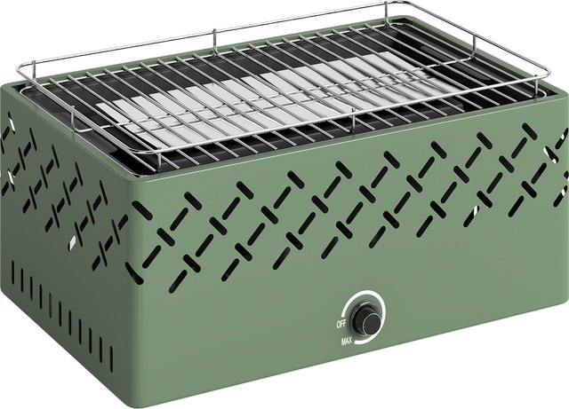Outsunny Holzkohlegrill für Camping und Gartenparty in Hellgrün mit integriertem Ventilator und einstellbarer Temperatur, B/T/H: 45,5 x 29 x 21 cm - Bild 1