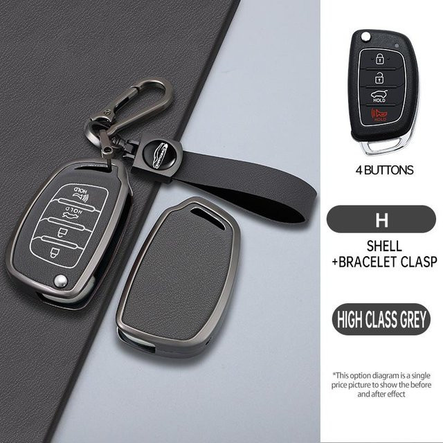 Dong Auto Parts Schlüsselhülle aus Zinklegierung und Leder für Hyundai Avante I10 I20 I30 HB20 IX25 IX35/45 TUCSON in Schwarz - Bild 1