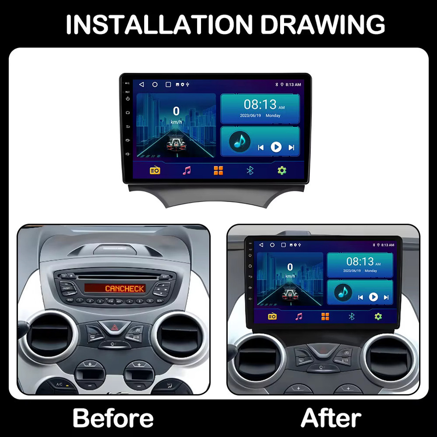 KJ-NAVI Android 16 Multimedia-Autoradio für Ford Ka K2 (2008-2014) mit Carplay, GPS und Wi-Fi in Schwarz - Bild 3