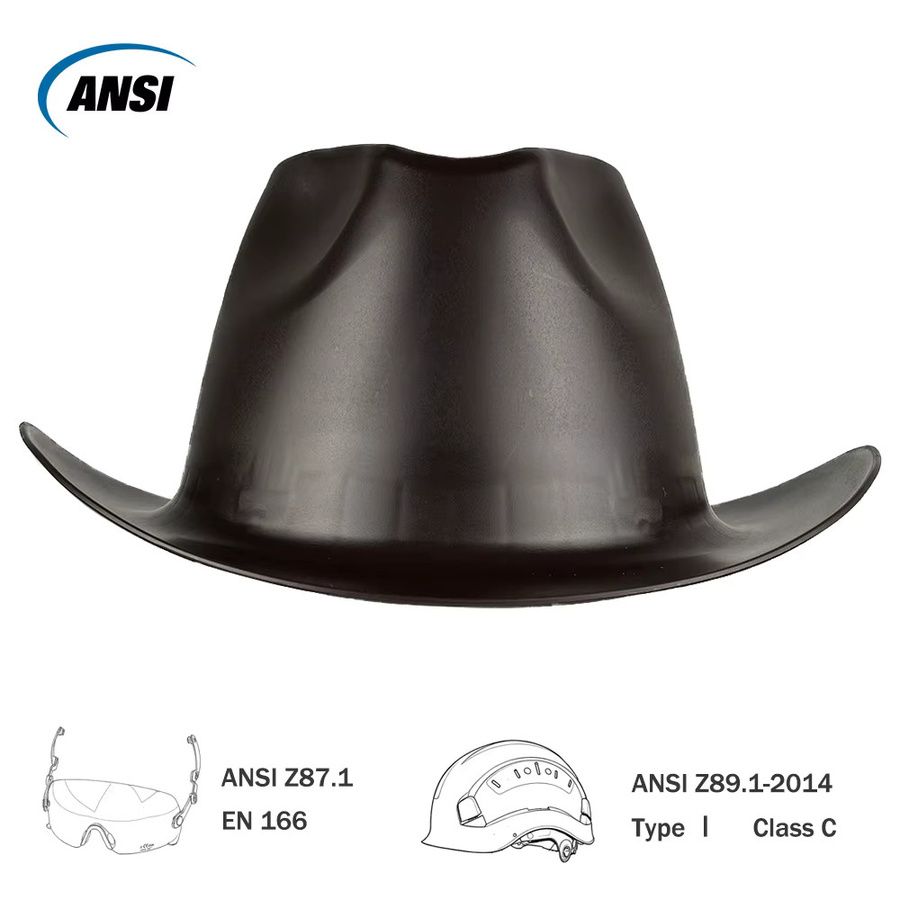 Cowboy-Schutzhelm aus HDPE mit voller Krempe und Lüftungsloch, ANSI Z89.1 Klasse C Arbeitskappe für Bau und Eisenbahnrettung in Braun oder Schwarz - Bild 5