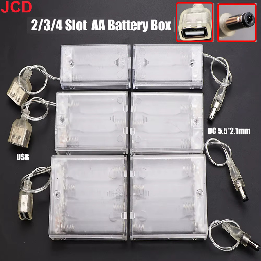 JCD AA Batteriehalter Aufbewahrungsbox mit Abdeckung und EIN/AUS-Schalter, transparent, mit USB-Anschluss und DC5.5*2.5mm Barrel Plug - Bild 2