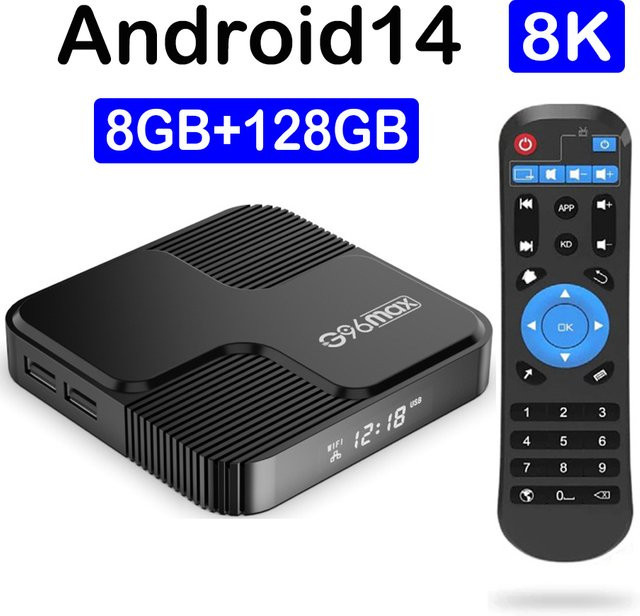 G96Max Smart TV Box mit Android 14, 8K Ultra HD, Dual Band Wifi 5G, 4GB RAM und 64GB Speicher, Schwarz - Bild 1