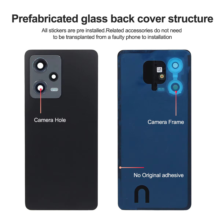 Xiaomi Ersatzgehäuse für Redmi Note 12 Pro 5G Rückseitige Abdeckung mit Kameralinsenteilen in Schwarz - Bild 2