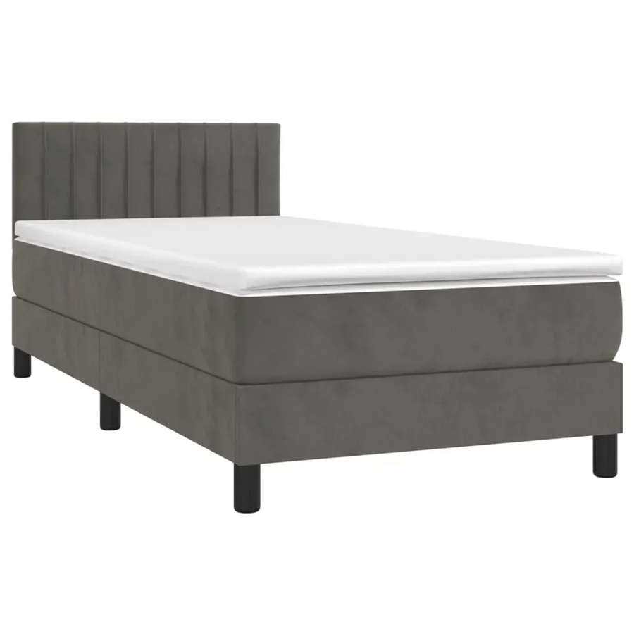 vidaXL Boxspringbett mit Matratze in Dunkelgrau aus Samt mit LED-Unterbettbeleuchtung und USB-Anschluss, B/T/H: 90 x 200 x 78 cm - Bild 2