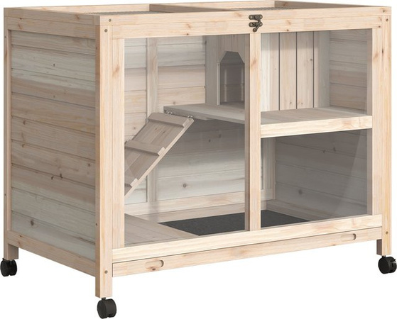 PawHut Kleintierkäfig aus Tannenholz mit Rädern für Meerschweinchen und Kleintiere, braun, B/T/H: 91,5 x 53,3 x 73 cm, Aosom