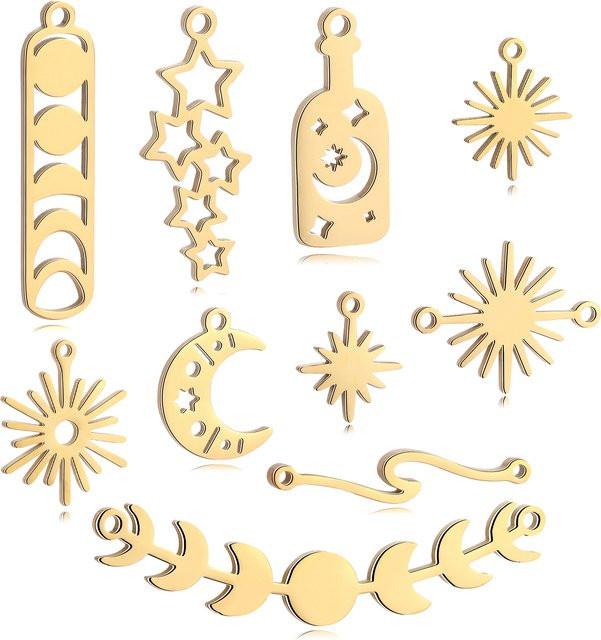 DOOYIO Charms Anhänger, Edelstahl, Sonne & Mond & Stern, Gold, Unisex - Bild 1