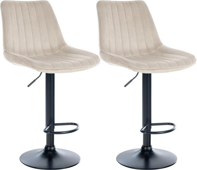 DELUKE Barhocker RIO 2er Set, Barstühle mit Lehne aus Samt in Creme und Schwarz, drehbar mit Metallgestell - Bild 1