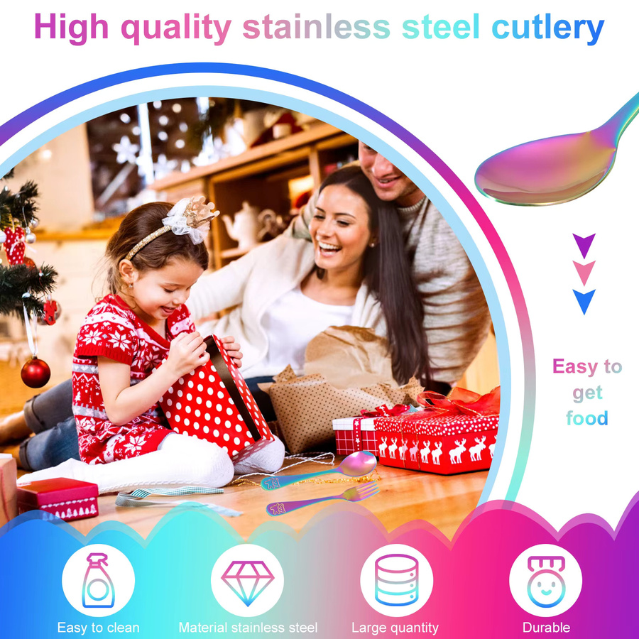 Willstar Kinder Besteckset aus Edelstahl mit Bären-Print, Gabel und Löffel in Silber und Multicolour - Bild 4