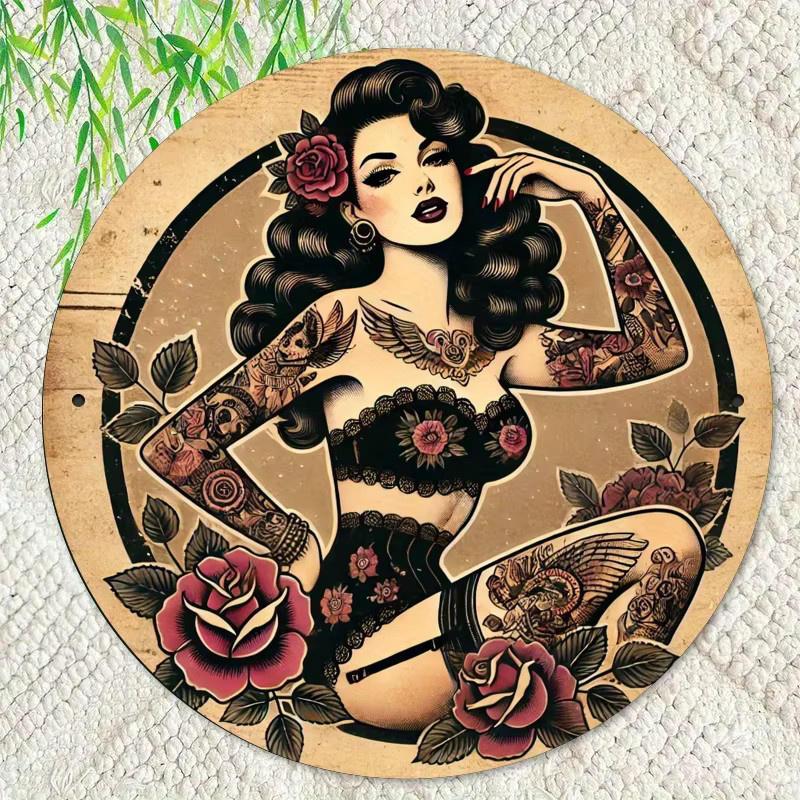 Potdemiel Vintage Rose Tattoo Metallschild in Mehrfarbig, Wandkunst aus Eisen mit floralem Design, B/H: 20,3 x 20,3 cm - Bild 5