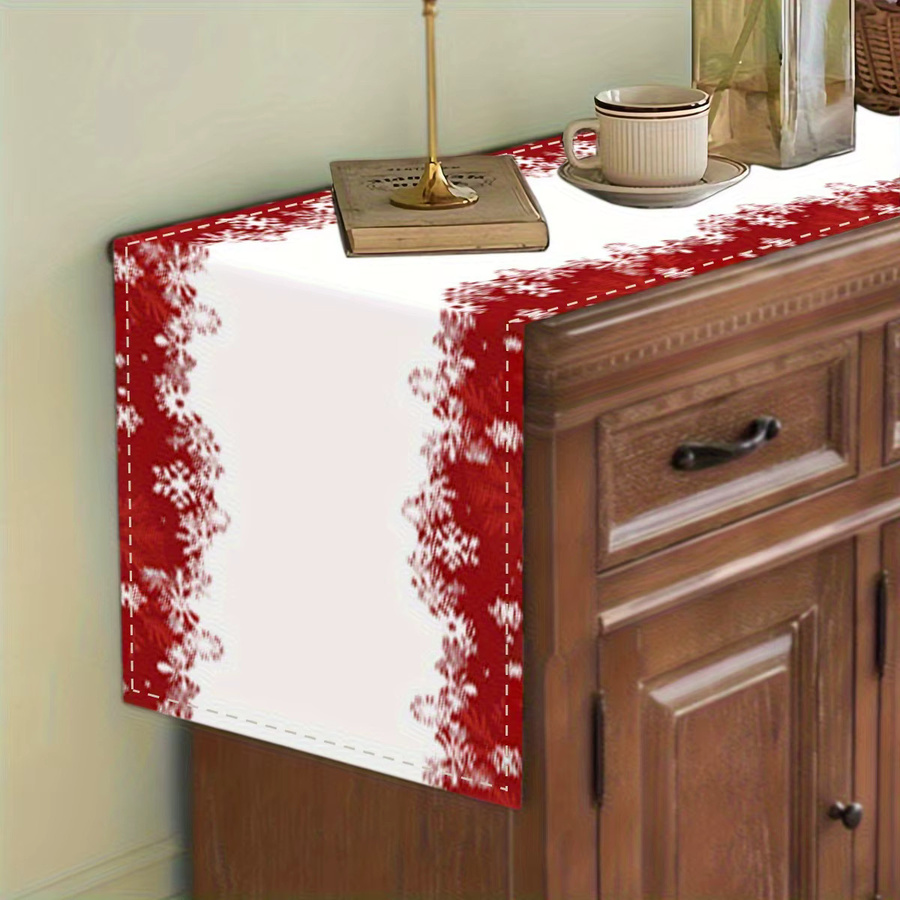 VIKAMA Weihnachts-Tischläufer mit roten und weißen Schneeflocken für deine Feiertagsdekoration - Bild 2