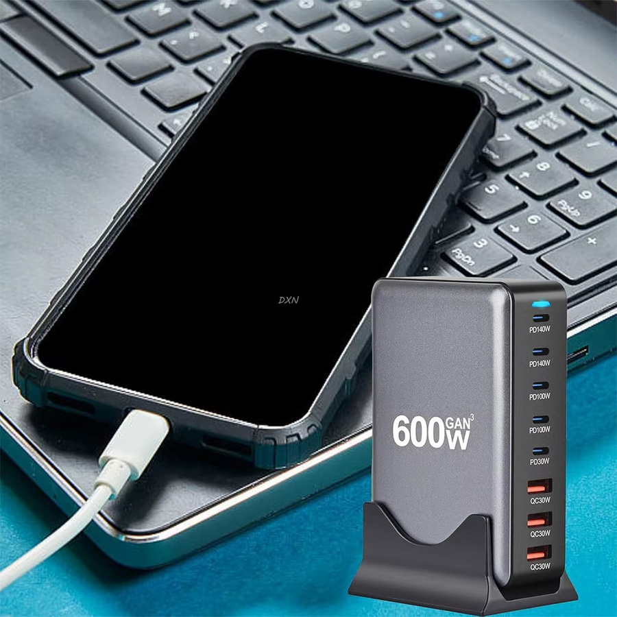 600W GaN 8-Port Schnellladegerät mit USB-C PD 3.1 Ladestation und USB Typ C Adapter für iPhone, Samsung, Xiaomi und Huawei - Bild 4