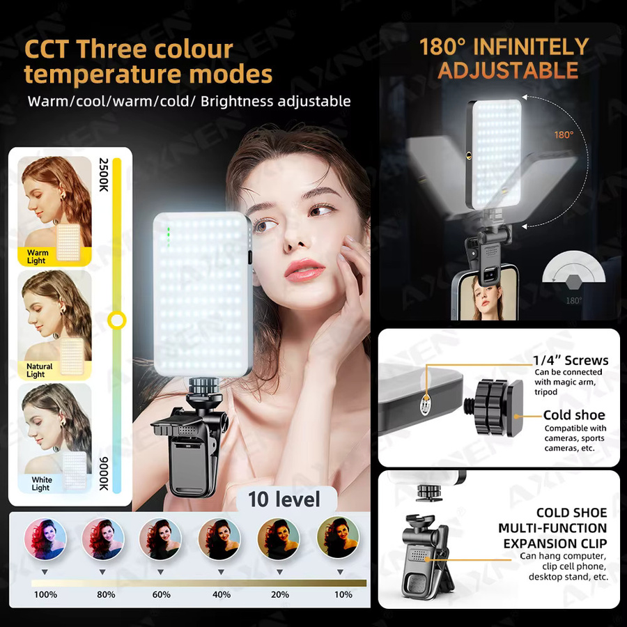 axnen RGB LED Videoleuchte mit einstellbarer Farbtemperatur 2500–9000 K für Fotografie und YouTube in Multicolor - Bild 5