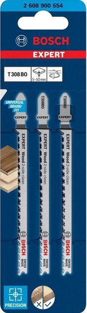 Bosch Expert Stichsägeblätter T 308 BO Wood 2-side clean für Holz, 3 Stück, Silber - Bild 2