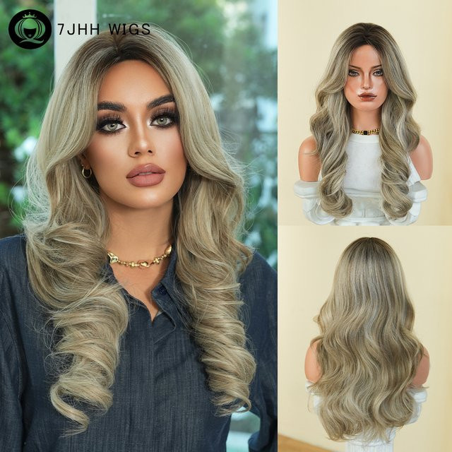 7JHH WIGS Perücke, lang, gewellt, aschbraun, Damen - Bild 1