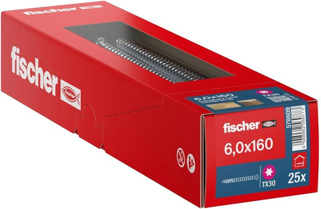 Fischer Holzbauschraube Zylinderkopf TX Vollgewinde Silber Ø 6 mm, Länge: 160 mm, 25 Stück - Bild 1
