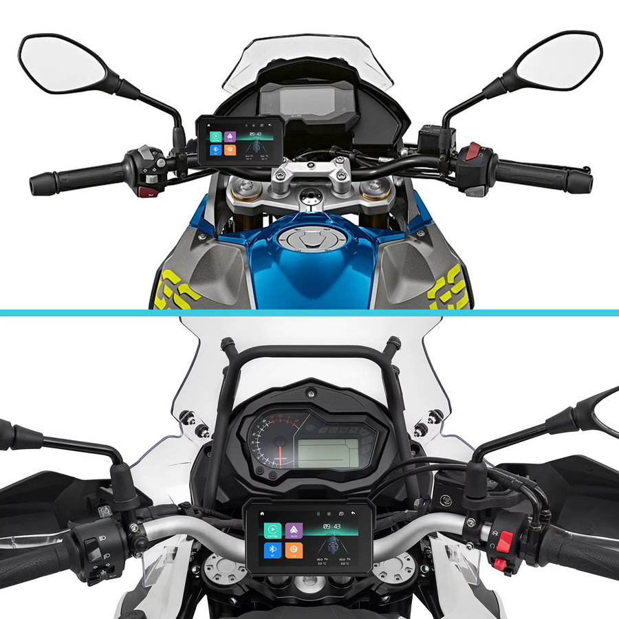 Podofo 5 Zoll IPS-Bildschirm mit Carplay und Android Auto, Motorrad-Monitor mit Reifendrucküberwachung, IP68 wasserdicht und Bluetooth, Schwarz - Bild 2