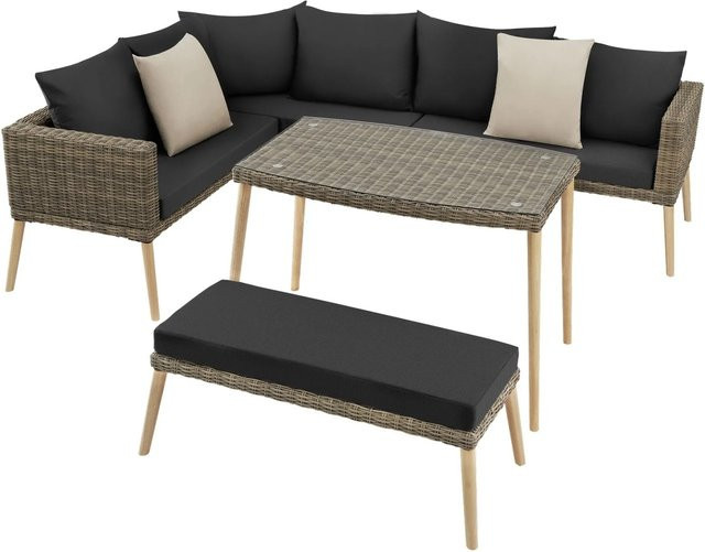 tectake Pula Lounge-Set aus Aluminium und Rattan in Braun, wetterfest und UV-beständig, L-Form mit Polstern, B/T/H: 241 x 183 x 73,5 cm - Bild 2