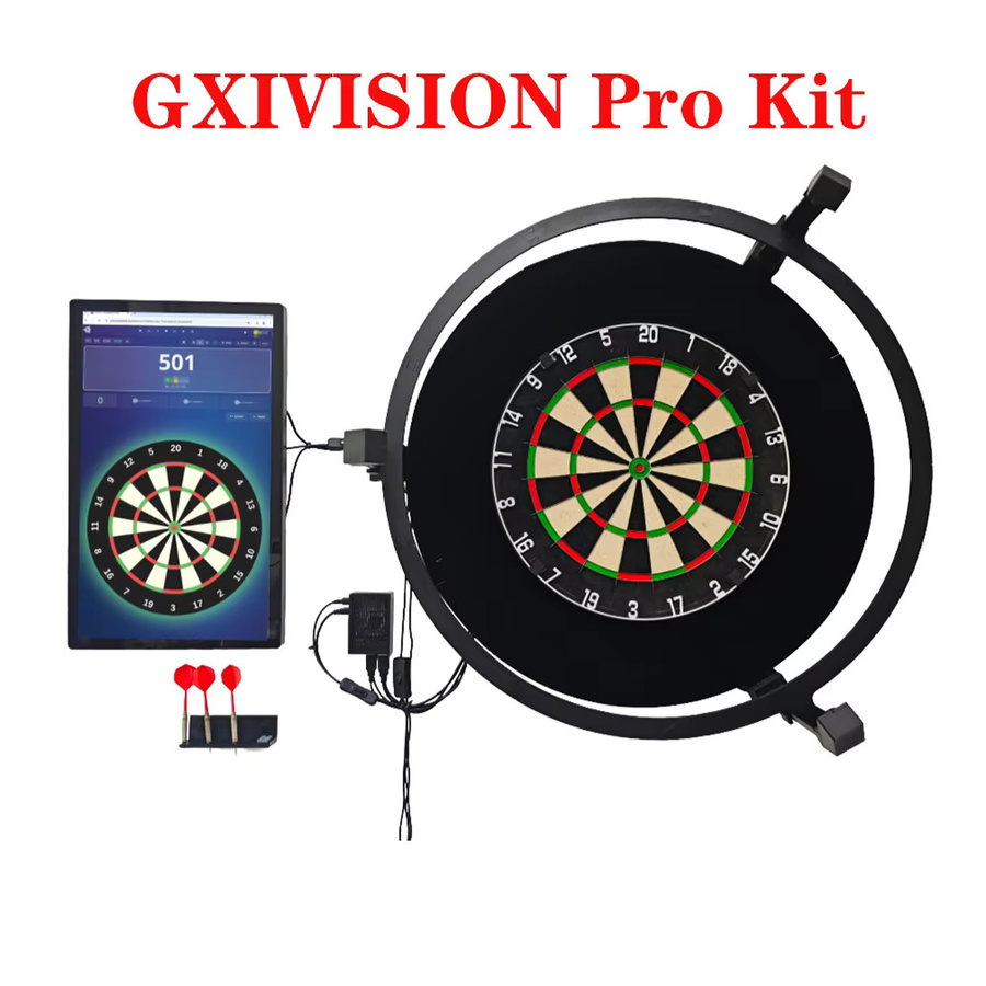 GXIVISION Pro Kit Autodarts kompatibles Hardware-Set mit Touchscreen, PC, Halterung, LED-Lichtring, Kameras und Dartscheibe in Schwarz - Bild 3