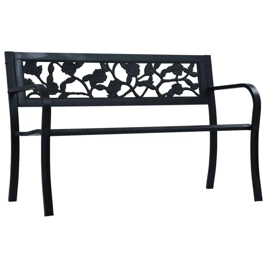 Furnicato Gartenbank aus Stahl in Schwarz mit floralem Design, Breite: 125 cm - Bild 2
