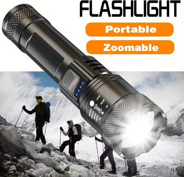 NEWBIRTH LED-Taschenlampe mit USB-Ladefunktion und Teleskop-Zoom in Schwarz - Bild 1