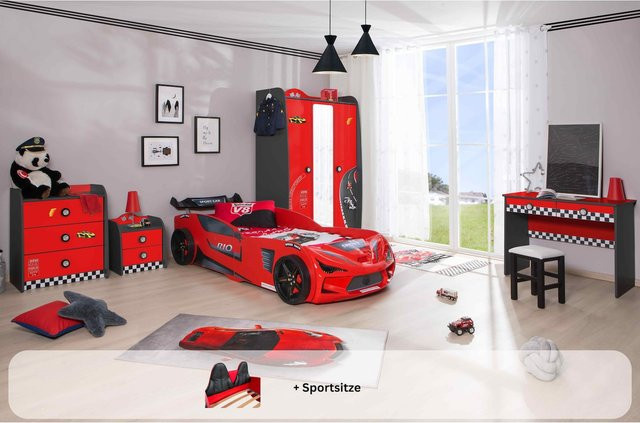 Aileenstore Kinderzimmer Komplettset Autobett Rio 5-teilig in Rot - Bild 1