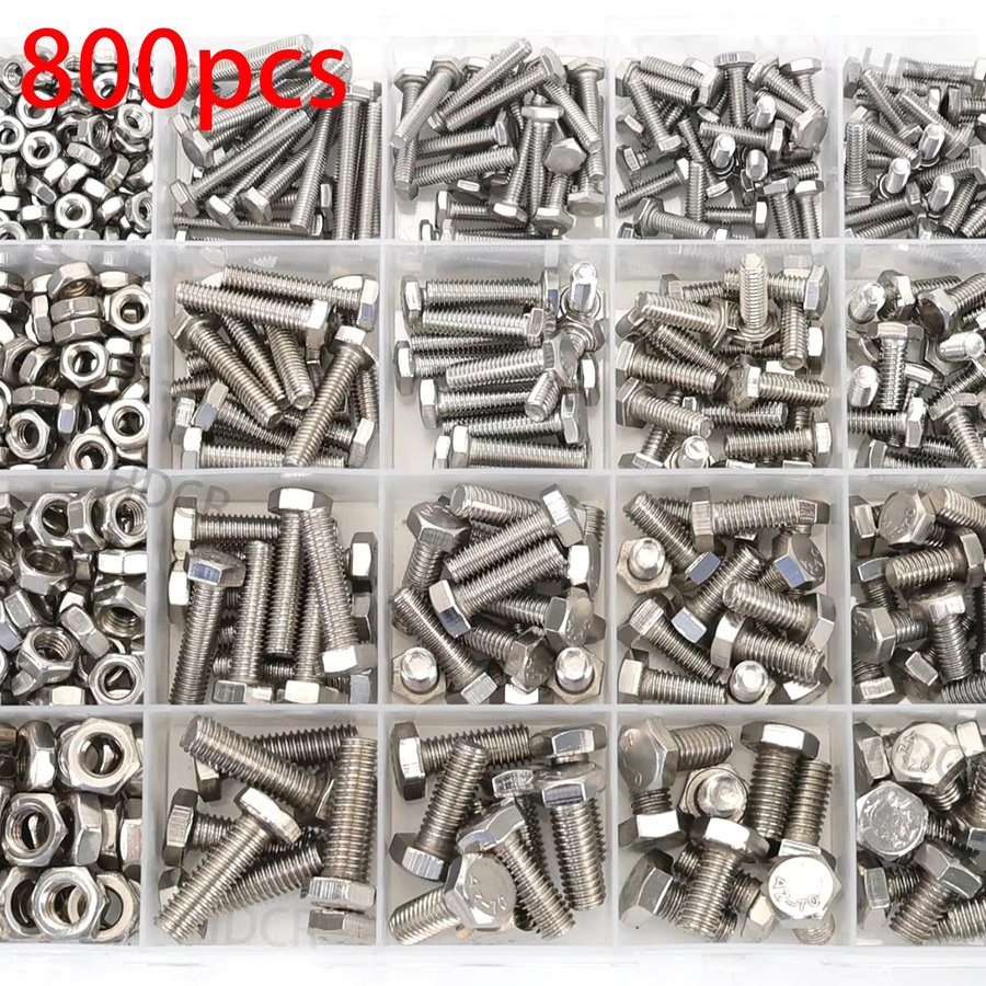 MIVM Edelstahl Schrauben und Muttern Set in Silber, 800 Stück mit Sechskantschrauben, Muttern, Federn, Unterlegscheiben und J-Muttern für M3 M4 M5 M6 Reparaturarbeiten - Bild 2