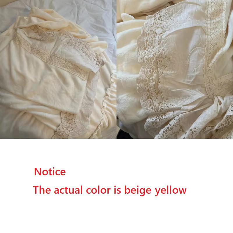 Bettwäsche Set im Vintage französischen Stil mit Spitze und Rüschen aus Samt und Polyester, Farben: Pink und Weiß - Bild 2