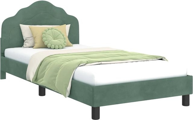 vidaXL Kinderbettgestell mit Kopfteil und Seitenfächern in Grün aus Samt, B/T/H: 90 x 200 x 103 cm (ca.) - Bild 1