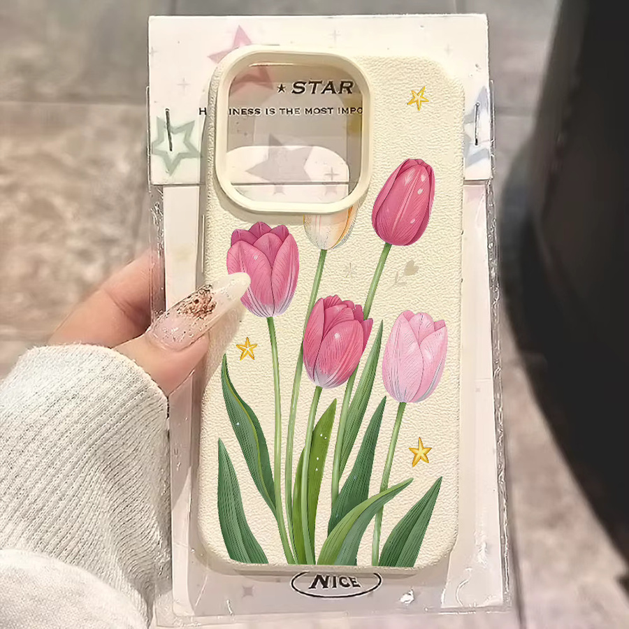 Silikon Handyhülle mit rosa Tulpenblumen für Apple iPhone 11 12 13 14 15 16 17 Pro Max Plus XS X XR in Pink und Multicolour - Bild 2