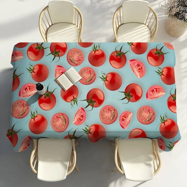 Wasserdichte und fleckenabweisende Tischdecke mit Tomatenfrucht-Motiv von Fancy Style Studio, B/B: 100 x 140 cm, Mehrfarbig - Bild 1
