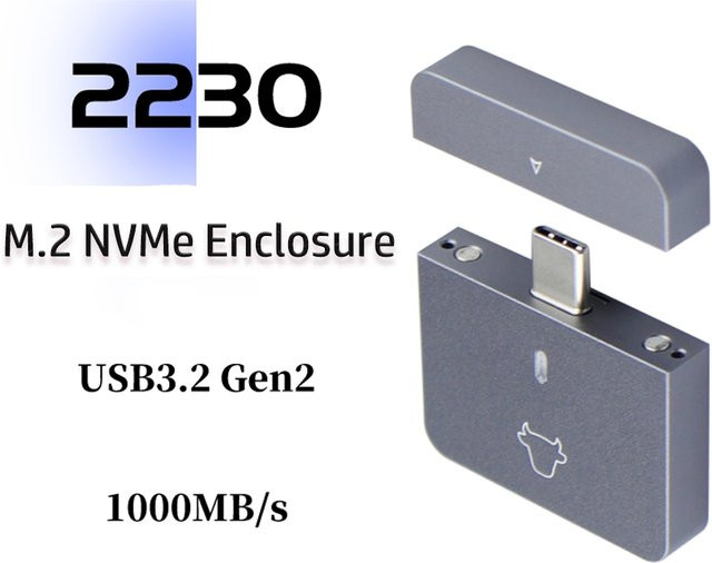 IRhasta M.2 NVMe 2230 SSD-Gehäuse mit USB-C und USB-A Adapter, 10 Gbit/s USB 3.2 Gen2, Grau - Bild 1