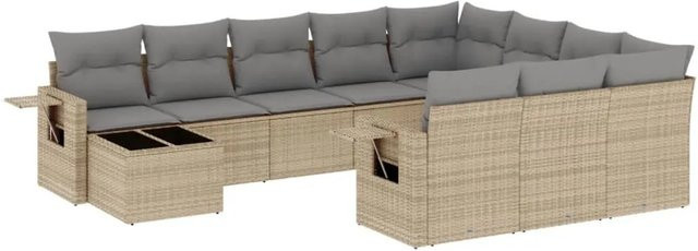vidaXL 11-teilige Garten-Sofagarnitur in L-Form aus Poly-Rattan mit Kissen in Beige-Grau - Bild 1