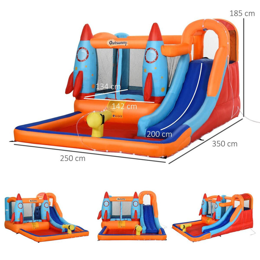 Outsunny Hüpfburg mit Pool und Rutsche bunt mit Raketen ab 3-8 Jahren - Bild 2